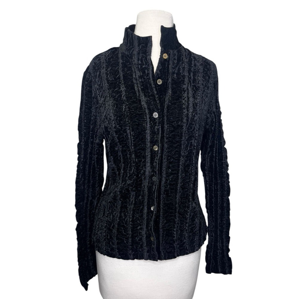 PEPLUM Yoshiki Hishinuma Japan Pleated Black Velvet Gothic Button Down Top Y2K